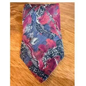 Conte di Milano VTG Silk Necktie Abstract Impressionist Pattern, Burgundy & Blue